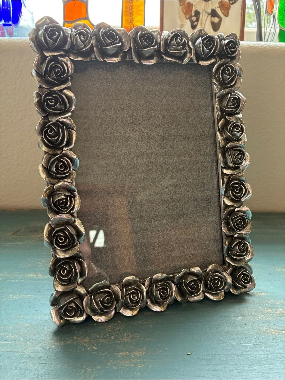 Vintage Silver Rose Picture Frame 5x7 Sculpted 3D Floral